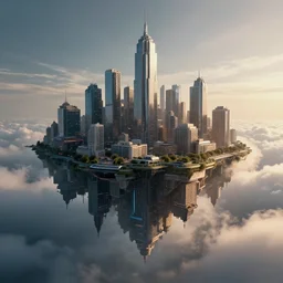 a floating cyberpunk city in the clouds, dramatic lighting, photorealistic