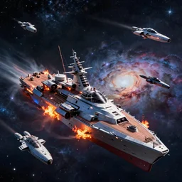 Attack ships on fire off the shoulder of Orion, starships, nebula, concept art, trending in artstation, 8k, realistic octane render, Homeworld style