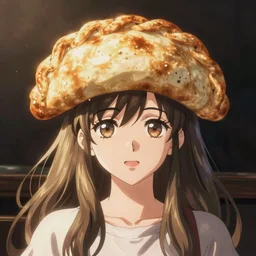 anime girl with an empanada for a head, anime style drawing