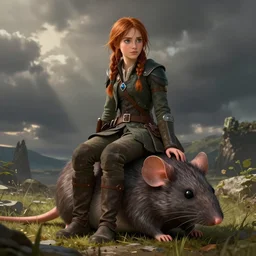 katniss everdeen sitting on a giant mouse, digital art by greg rutkowski, artstation