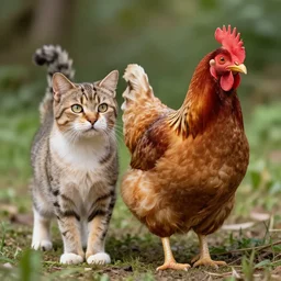 hybrid of a cat and a chicken, wild species photography, natural colors, award-winning