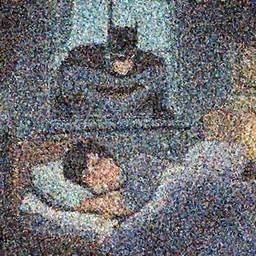 man sleeping in bed with batman lurking menacingly in the window. Cartoon