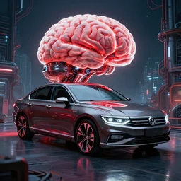 volkswagen passat b 8, exterior, scifi, machines, red glow, white glow, ultra realistic, highly detailed, brain in a vat!!, futuristic landscape, industrial, city, atmosphere, highlighted, cinematic, art by jan urschel and neil blevins