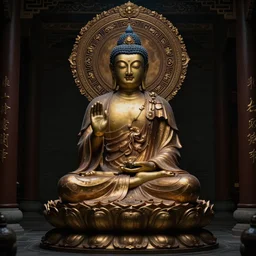 Half cyborg half monk discovering buddhahood, dark atmosphere, 8k, cinematic lighting, symmetry, elegant, ornate, hyper realistic, zen