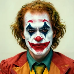 a clown with serious expression, clown makeup. art by martin ansin, martin ansin artwork. portrait.