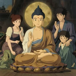 buddhism, in the style of studio ghibli, j. c. leyendecker, greg rutkowski, artgerm