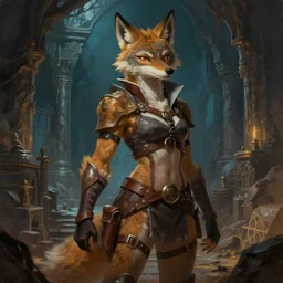 a maned wolf fursona anthro girl thief with leather - strap - armor is exploring the grimdark dungeon depths. trending on artstation and pixiv. a vibrant digital oil painting. a highly detailed fantasy character illustration by wayne reynolds and charles monet and gustave dore and carl critchlow and bram sels