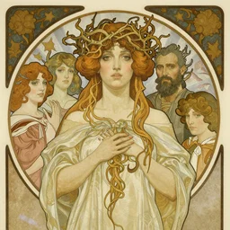priestess wearing a crown of twisting branches, by beksinski and artem demura and krenz cushart and john collier and alphonse mucha