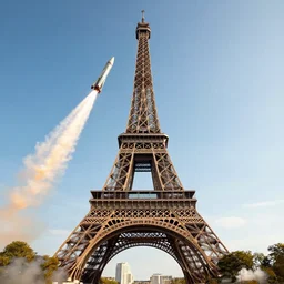 the Eiffel tower taking off like a rocket