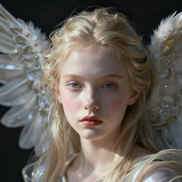 angel girl face portrait in the style of iris van herpen