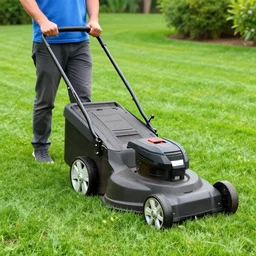 vx camera footage, man mowing his lawn,