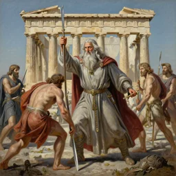 gandalf attacks ancient athens, oil on canvas, intricate, 8 k highly professionally detailed, hdr, cgsociety