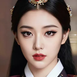 svelt female korean vampiress, jeweled headdress, heavy mascara, strong line, saturated color, beautiful! coherent! by frank frazetta, high contrast, minimalism