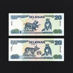 a espiritual design of a Selknam money bill with the numeral value of 20, with aboriginal design and illustrations of Patagonian animals and vegetation by gustav dure and frank miller , Elegant clean design, with well-defined edges and lines, clear figures, ink, sharp contrast, symetrical, whole bill framed, scanned 2400 dpi