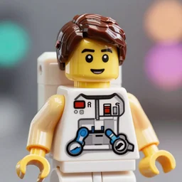 closeup shot of lego astronaut that looks kind of like tom cruise ( eos 5 ds r, iso 1 0 0, f / 8, 1 / 1 2 5, 8 4 mm, postprocessed, bokeh )