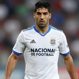 :  Luis Suarez wearing the shirt of Club Nacional de Football,  , intricate, sharp focus, photography, highly detailed, masterpiece