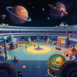 inside the terminal building of a space port in a colony on a strange planet, from a space themed Serria point and click 2D graphic adventure game, high quality graphics