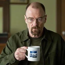 a still of walter white form breaking bad holding a mug with coffee inside of it