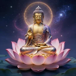 a picture of buddha meditating on a 1 0 0 petal lotus flower, deeply mystical, astral, astronomical, trending on artstation, photorealism, extreme detail, fine art
