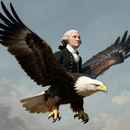 portrait george washington soaring on backs of a giant bald eagle by greg rutkowski, fantasy