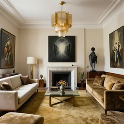 interior of a living room art deco, Les Edwards, Zdzislaw Beksinski, Carl Gustav Carus, John Harris, Michal Karcz, Zhang Kechun, Mikko Lagerstedt, Scott Listfield, Steven Outram, Jessica Rossier.