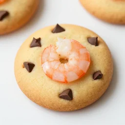 a 5 0 mm macro shot of a chocolate chip and prawn cookie