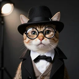 portrait photo of kitten dressed like sherlock holmes wearing a hat and monocle, 8 k studio lighting, dramatic, left key light
