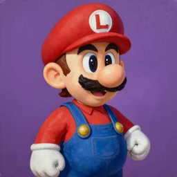 waluigi dressed as a mobster, oil painting, purple background