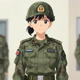 anime girl wearing a us army corporal uniform