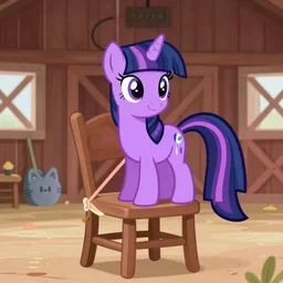 professional digital drawing of twilight sparkle tied to a chair, in a barn, surrounded by owls, friendship is magic, mlp