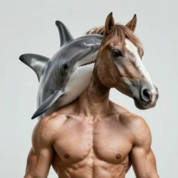 high resolution photo portrait of muscular animal human merged head dolphin horse head, shark merging snake goat skin ears, background removed, scales skin frog rat, alligator cat merged bird head cow, chicken face morphed fish head, gills, horse head animal merge, morphing dog head, animal eyes, merging crocodile head, anthropomorphic creature