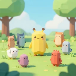a low poly dream with friendly creatures populating the scene
