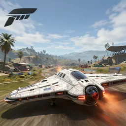 a Alien spaceship Attacks on Forza Horizon 5, gameplay screenshot, realistic, trending on artstation, high quality, highly detailed