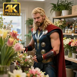 Thor working at a flower shop in the new avengers movie, 4k