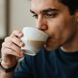 close - up photograph of a man drinking coffee