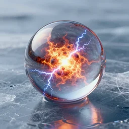 glass sphere fire supernova inside on ice surface, 4k, HD, rendered in unreal engine, artstation, volumetric lightning, ultra detailed, realistic reflections