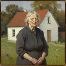 old woman with house. painting bygertrude abercrombie