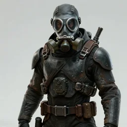 concept art, a man wearing a gasmask, heavily equiped, scifi