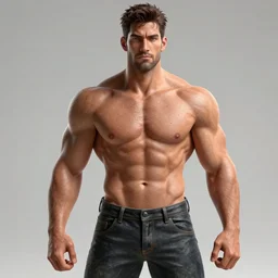 rugged handsome male [ muscular, shirtless ]!!, trending on artstation, contest winner, intricate, [ 4 k realism ]!!, 3 d render, zbrush!!, zbrush contest winner, full body!!, bright, artstation 3 d, cgsociety best