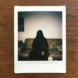 polaroid photo of hantu in living room interior