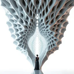 fluid generative cellular architecture, woman standing, super architecture by zaha hadid artgerm, symmetry