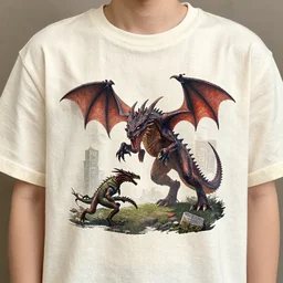 A photo of someone fighting the Ender dragon in printed on a cream linen t-shirt