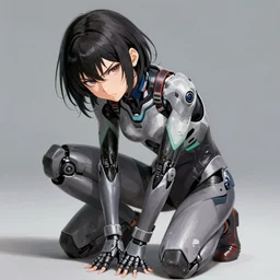 manga anime tired damaged cyborg girl angry crouching detailed rendering realistic drawing painting hd key visual official media with frank Miller Alex Ross giger style trending Instagram