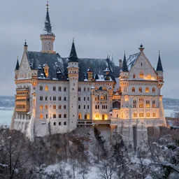 panoramic shot of a beautiful ancient castle, eye fire, snow glow, snowfall, highly detailed, digital painting, artstation, sharp focus, illustration, art by tan zi and ayanamikodon and alphonse mucha and wlop
