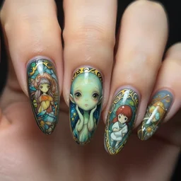 victo ngai cute cthulhu, manucure nail design, highly detailed, high quality, digital painting, by ross tran and studio ghibli and alphonse mucha, artgerm