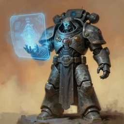 painting of stone golem as a cloaked tech priest projecting a hologram, adeptus mechanicus, cybernetic enhancements, zdzislaw beksinski, lewis jones, dariusz zawadzki, wayne barlow, warhammer 4 0 k, cold hue's, warm tone gradient background, concept art, digital painting