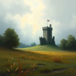 stone castle in a field art by alexey gogin
