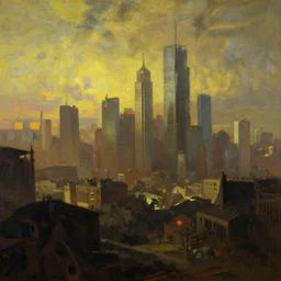 cyberpunk city, oil painting by canaletto