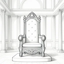 the throne room, symmetrical composition, throne, line drawing, no - shadow, black and white, by makoto shinkai takashi takeuchi studio ghibli, akihiko yoshida