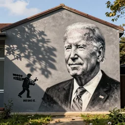 a mural of joe biden in the style of banksy